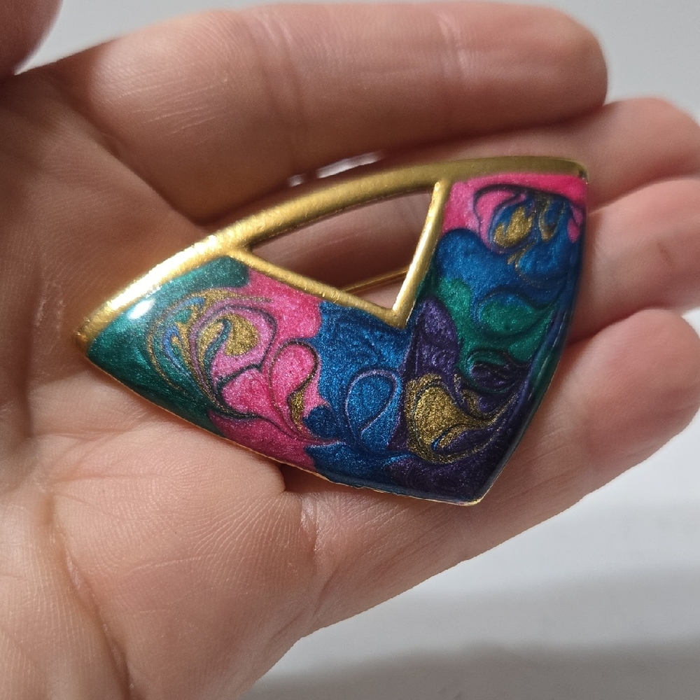 Colorful Abstract Enamel Swirl Brooch